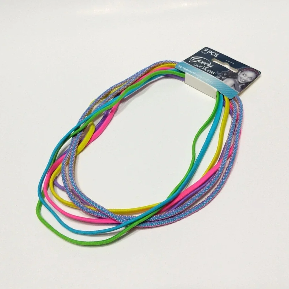 Goody Ouchless Elastic Headband Bright Aqua Green Purple Pink Yellow Multi 7pcs
